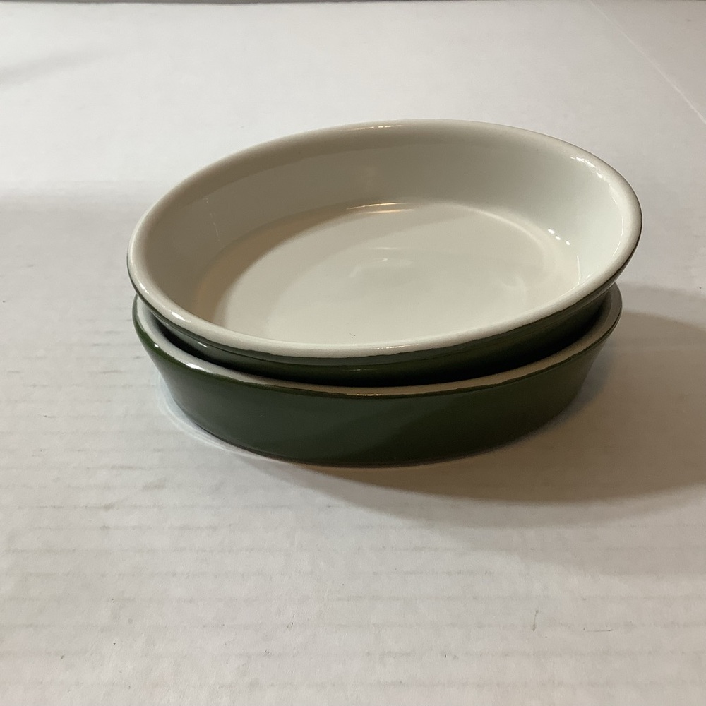 Vintage Set Of 2 570 3/4 Restaurant Ware Green Au Gratin Ramekin Oval Baker Dish